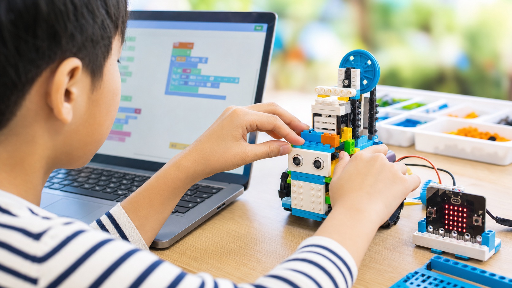パソコンとロボット、マイクロコントローラー教材